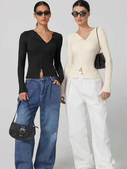 Women's Long Sleeve Ribbed Crewneck Shirts