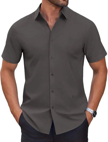 Mens Short Sleeve Dress Shirts Wrinkle Free Casual Button Down Shirts Summer Untucked Dress Shirt