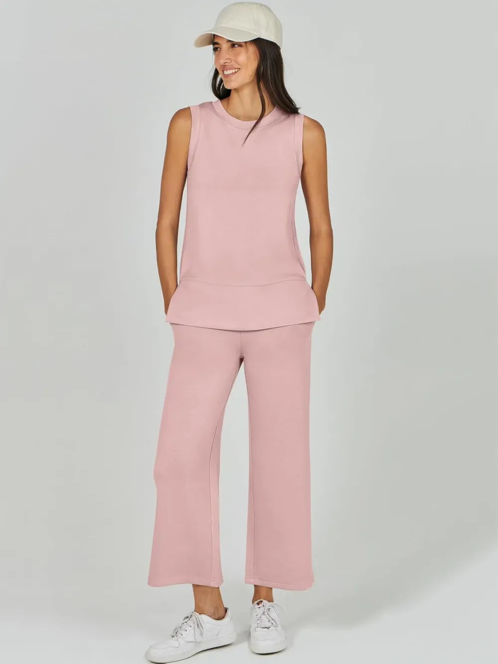 Women's 2 Piece Sets Summer Outfits Sleeveless Wide Leg Tracksuits Casual Sweat Sets Lounge Sweatsuits