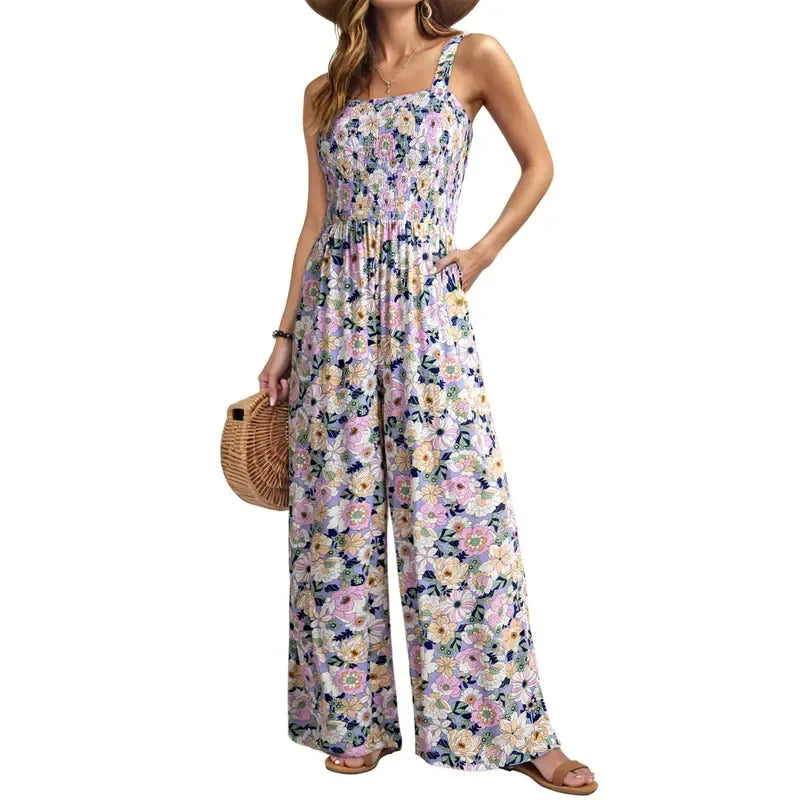 Women's Casual Loose Overalls Sleeveless Printed Rompers