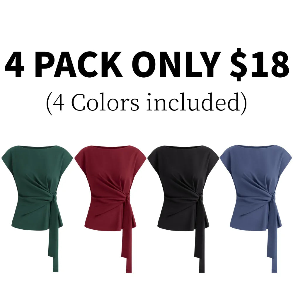 Womens Tops  Cap Sleeve Crew Neck Tie Waist Blouses