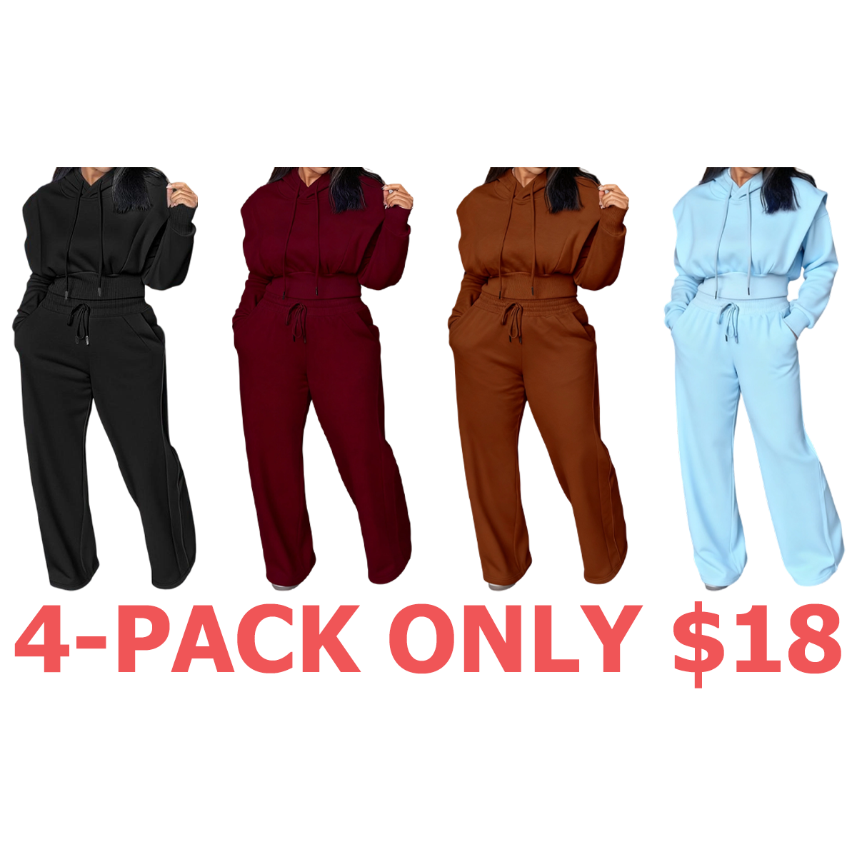 Hooded Long Sleeve Sweatshirt and Casual Wide Leg Sweatpants Set