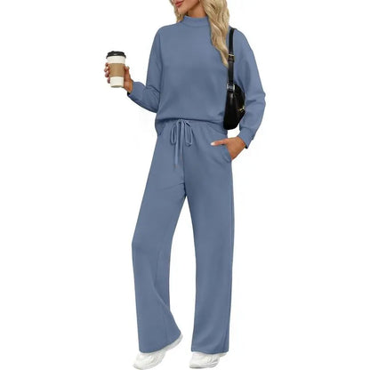 Two Piece Sets for Women Fall Outfits Lounge Sets Mock Neck Tops Wide Leg Pants Vacation Travel Airport Outfits Casual Long Sleeve
