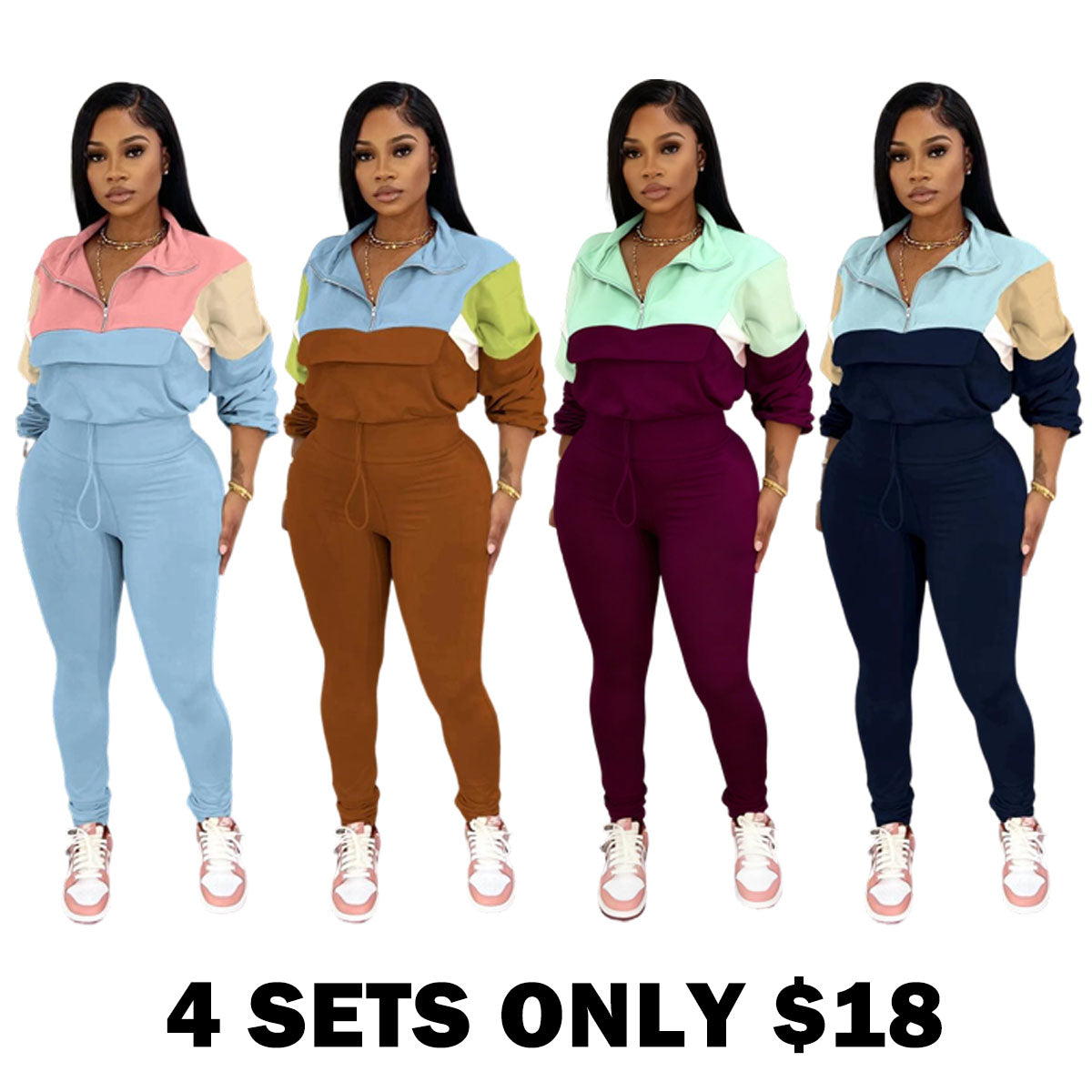 2-piece Colorblock Tracksuit Sets