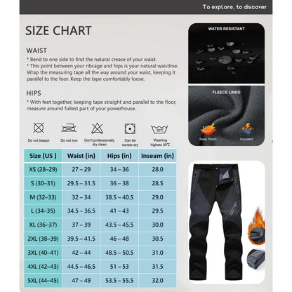 Men's Waterproof Pants Insulated Cold weather Hiking Winter Snow Ski Softshell Outdoor Pants