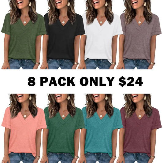 Women's Summer Tops Short Sleeve Basic Casual V Neck T Shirts