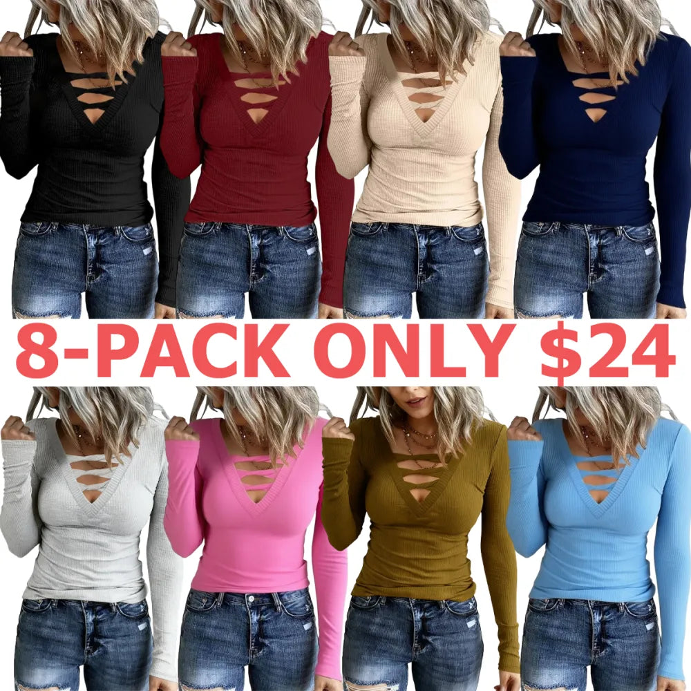 Women's Plain Cut Out Long Sleeved Basic Tee