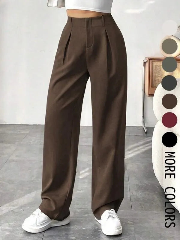Women's Solid Color Plicated Pocket Wide Leg Pants