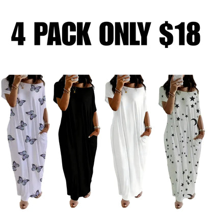 Women's Pocket Round Neck Nightdress Lady's Sleepwear Dresses