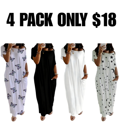Women's Pocket Round Neck Nightdress Lady's Sleepwear Dresses