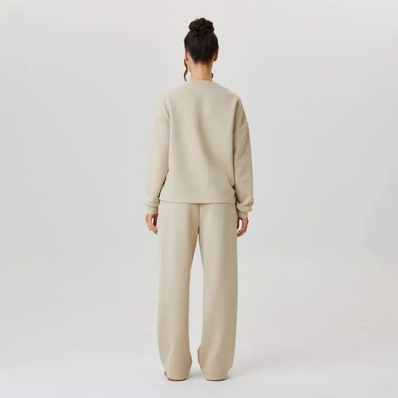 Women's Cozy Round Neck Top & Wide Leg Trousers Two Piece Outfits