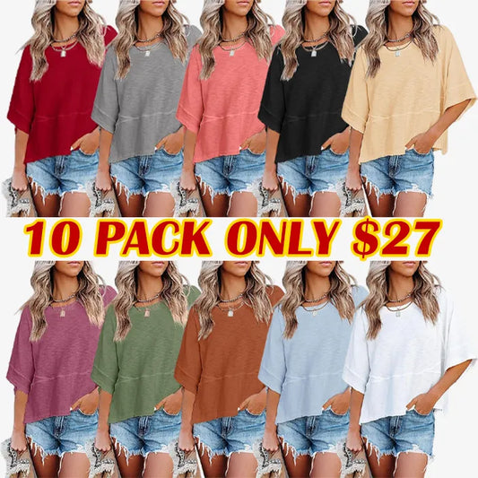 Women's Summer Casual Crewneck Batwing Half Sleeve Tee