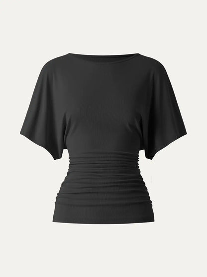 Effortless Boatneck Batwing Sleeve Side Ruched Top