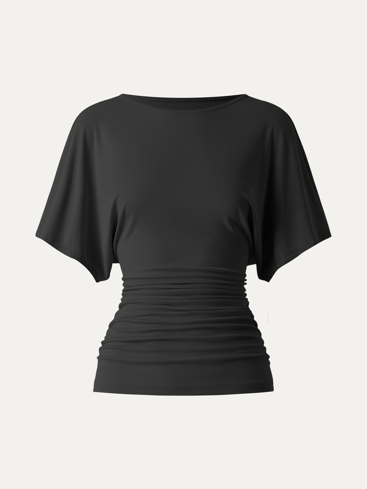 Effortless Boatneck Batwing Sleeve Side Ruched Top