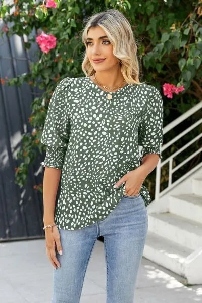 Cicy Bell Women's Polka Dot 3/4 Sleeve Blouse Tops Ladies Casual Office Work Crew Neck T-Shirt Spring Soft Crewneck