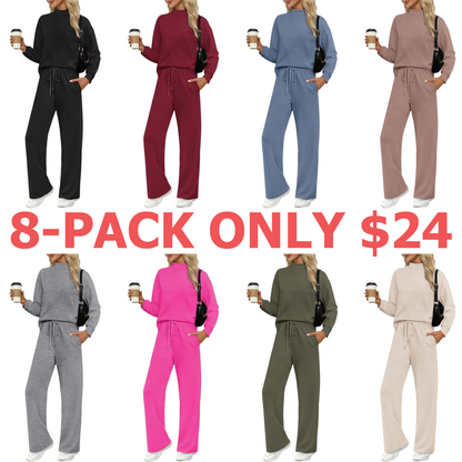 Two Piece Sets for Women Fall Outfits Lounge Sets Mock Neck Tops Wide Leg Pants Vacation Travel Airport Outfits Casual Long Sleeve