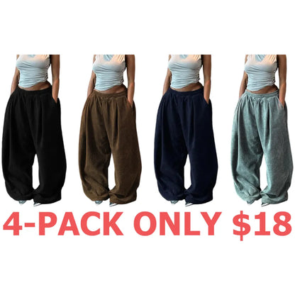 Women's Solid Drawstring High Waist Wide Leg Pants