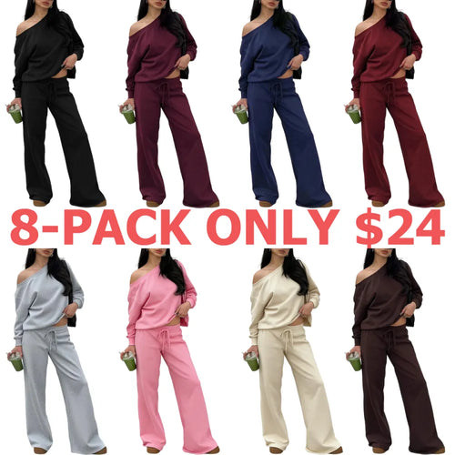 Women Off the Shoulder Long Sleeve Jumper & Pants 2 Piece Set Casual Fall Sweatsuit Outfits Jumper Suit