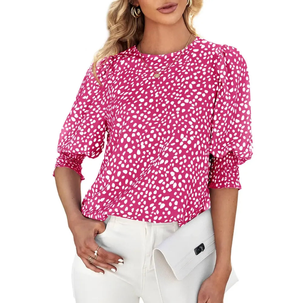 Cicy Bell Women's Polka Dot 3/4 Sleeve Blouse Tops Ladies Casual Office Work Crew Neck T-Shirt Spring Soft Crewneck