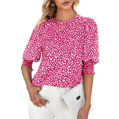 Cicy Bell Women's Polka Dot 3/4 Sleeve Blouse Tops Ladies Casual Office Work Crew Neck T-Shirt Spring Soft Crewneck