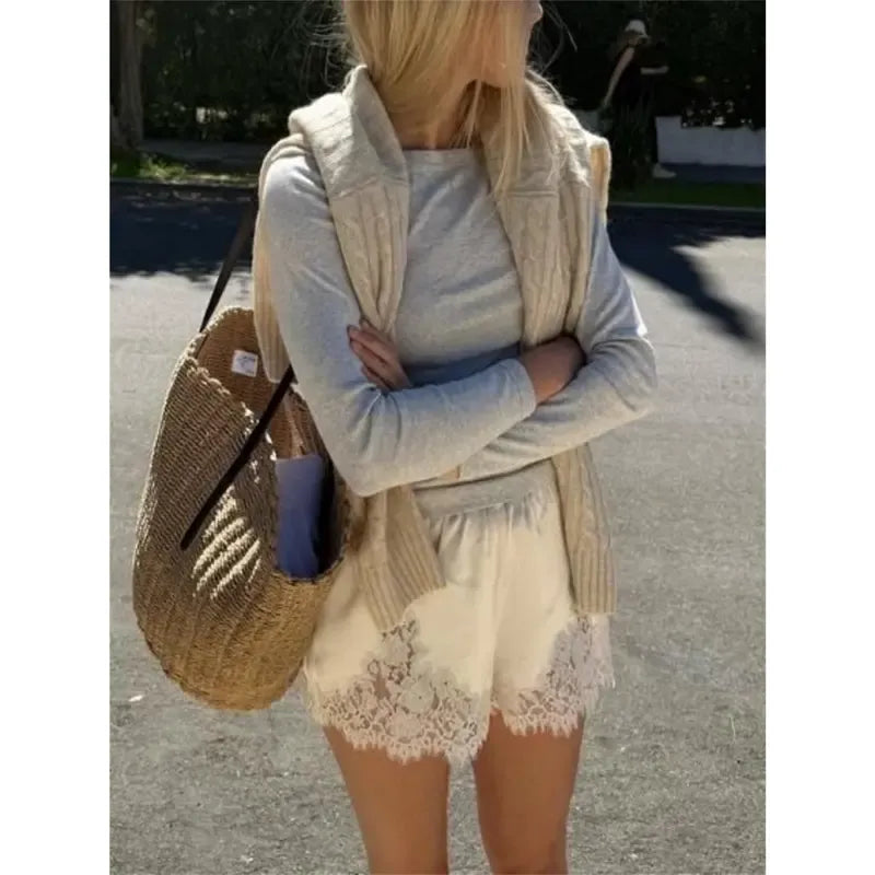 Satin Silk Shorts for Women Y2K Low Rise Lace Trim Micro Mini Shorts