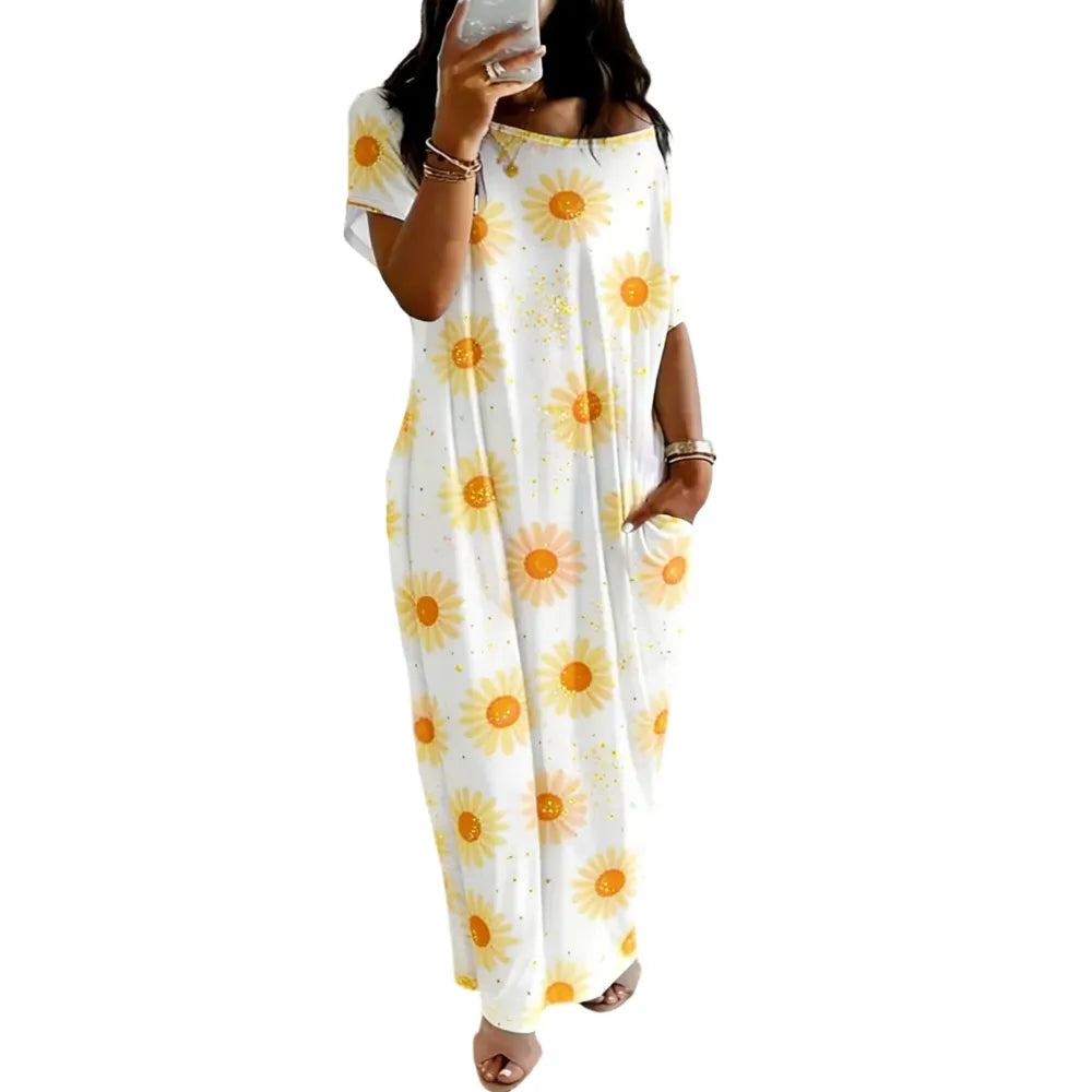 Women's Pocket Round Neck Nightdress Lady's Sleepwear Dresses