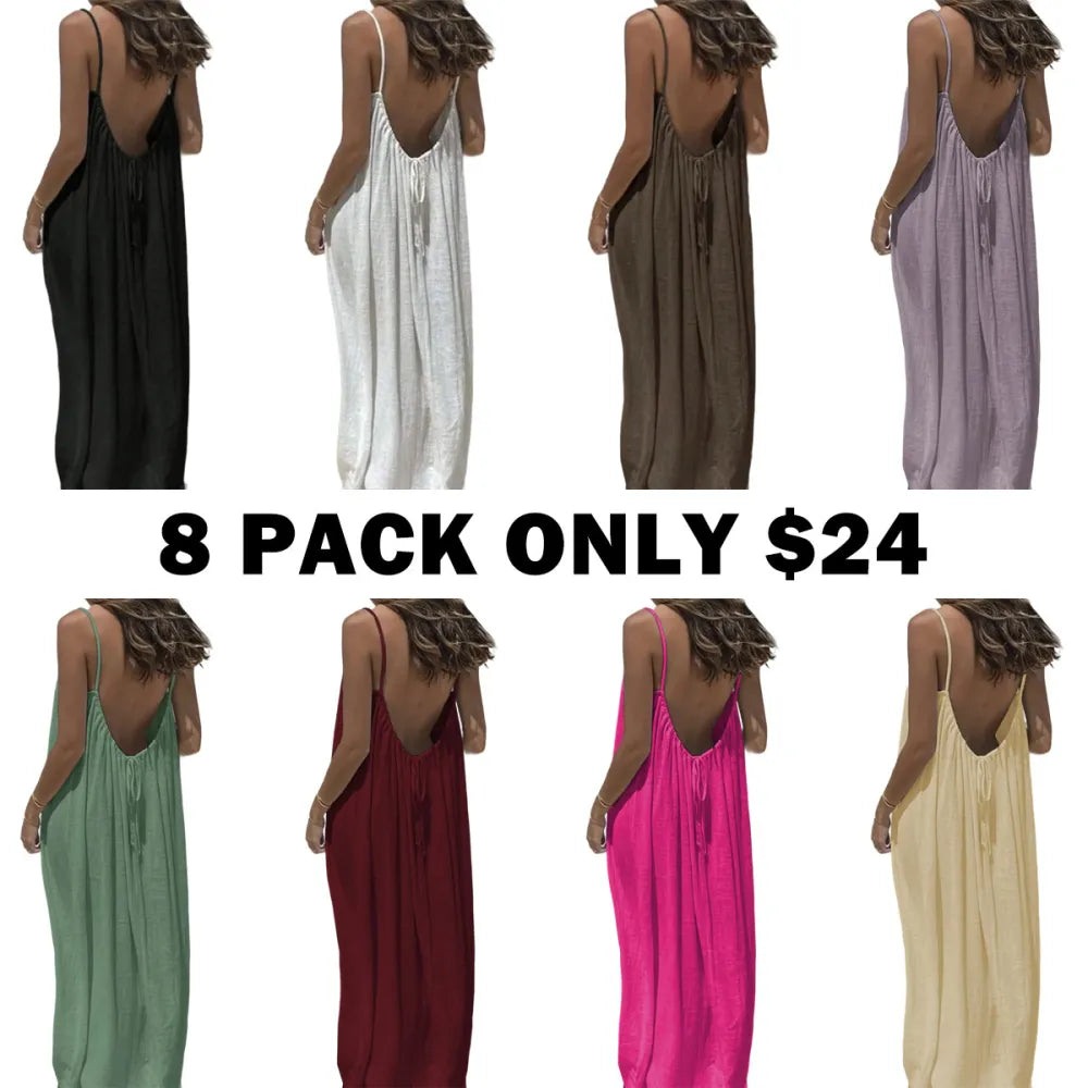 Women's Solid Color Backless Spaghetti Strap Cami Dress
