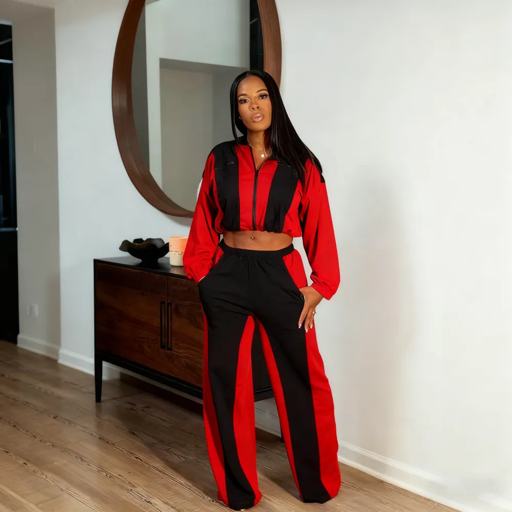 Color block straight pants set