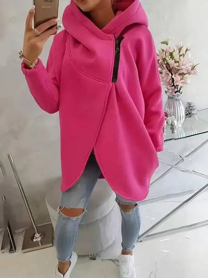 Women'S Plus Size Hooded Sweatshirt, Half-Zip Fashion Design