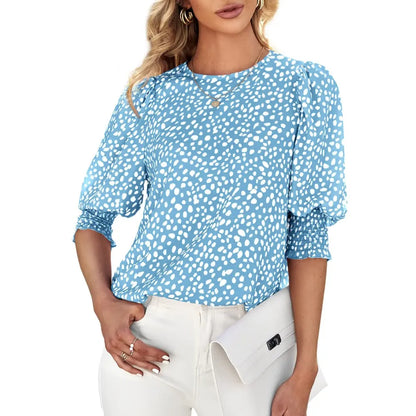 Cicy Bell Women's Polka Dot 3/4 Sleeve Blouse Tops Ladies Casual Office Work Crew Neck T-Shirt Spring Soft Crewneck
