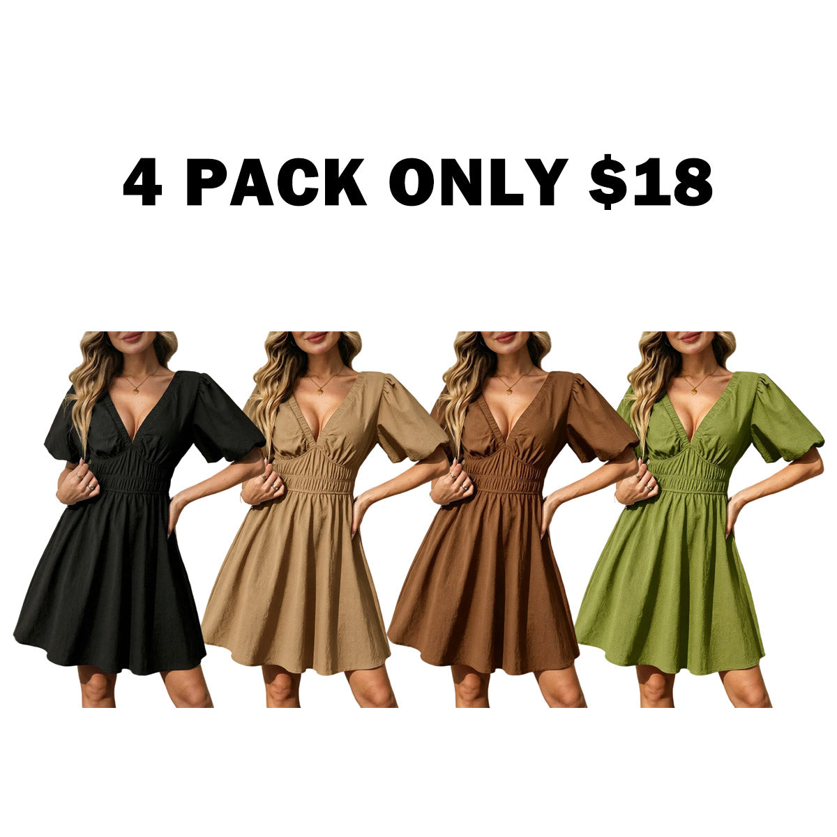Women's Boho Puff Sleeve Textured Cotton Mini Dress with Pockets