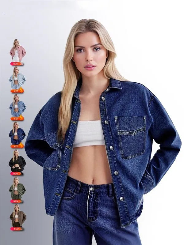 Women's Solid-Color Button-Down Denim Jacket