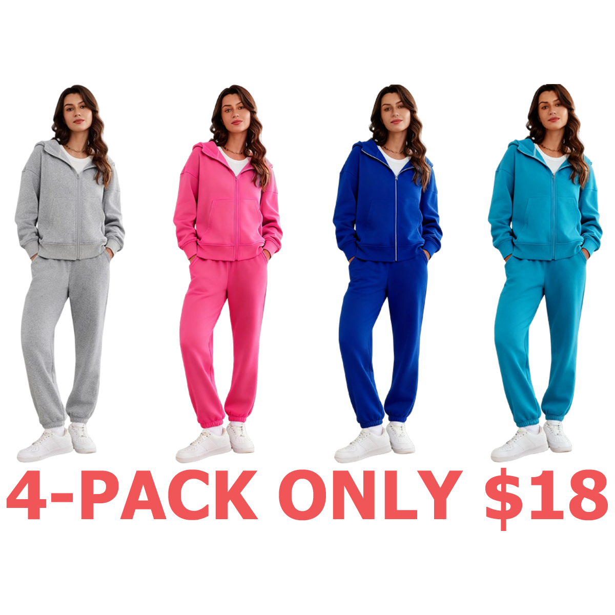 2 Piece Sets for Women Fleece Sweatsuits Zip Up Hoodie Sweatshirts Drawstring Jogger Sweatpants