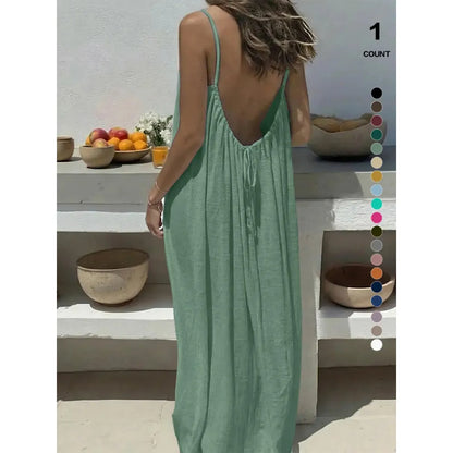 Womens Summer Casual Sleeveless Backless Cami Sundress 2026 Vacation House Dress