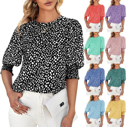 Cicy Bell Women's Polka Dot 3/4 Sleeve Blouse Tops Ladies Casual Office Work Crew Neck T-Shirt Spring Soft Crewneck