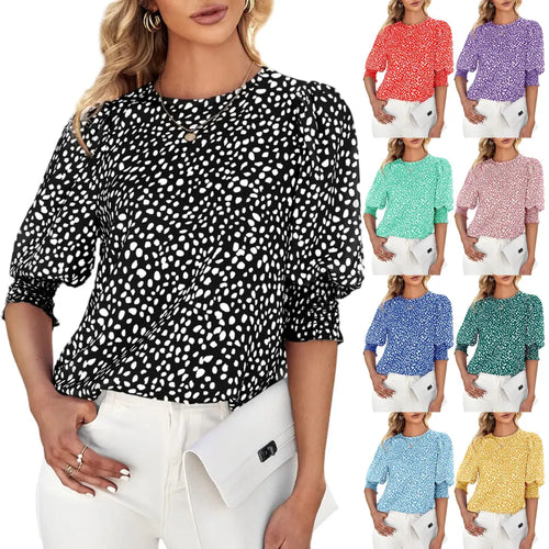 Cicy Bell Women's Polka Dot 3/4 Sleeve Blouse Tops Ladies Casual Office Work Crew Neck T-Shirt Spring Soft Crewneck