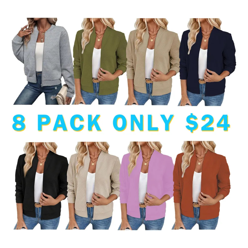 Women's Solid Textured Zip Up Jacket