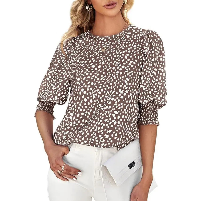 Cicy Bell Women's Polka Dot 3/4 Sleeve Blouse Tops Ladies Casual Office Work Crew Neck T-Shirt Spring Soft Crewneck